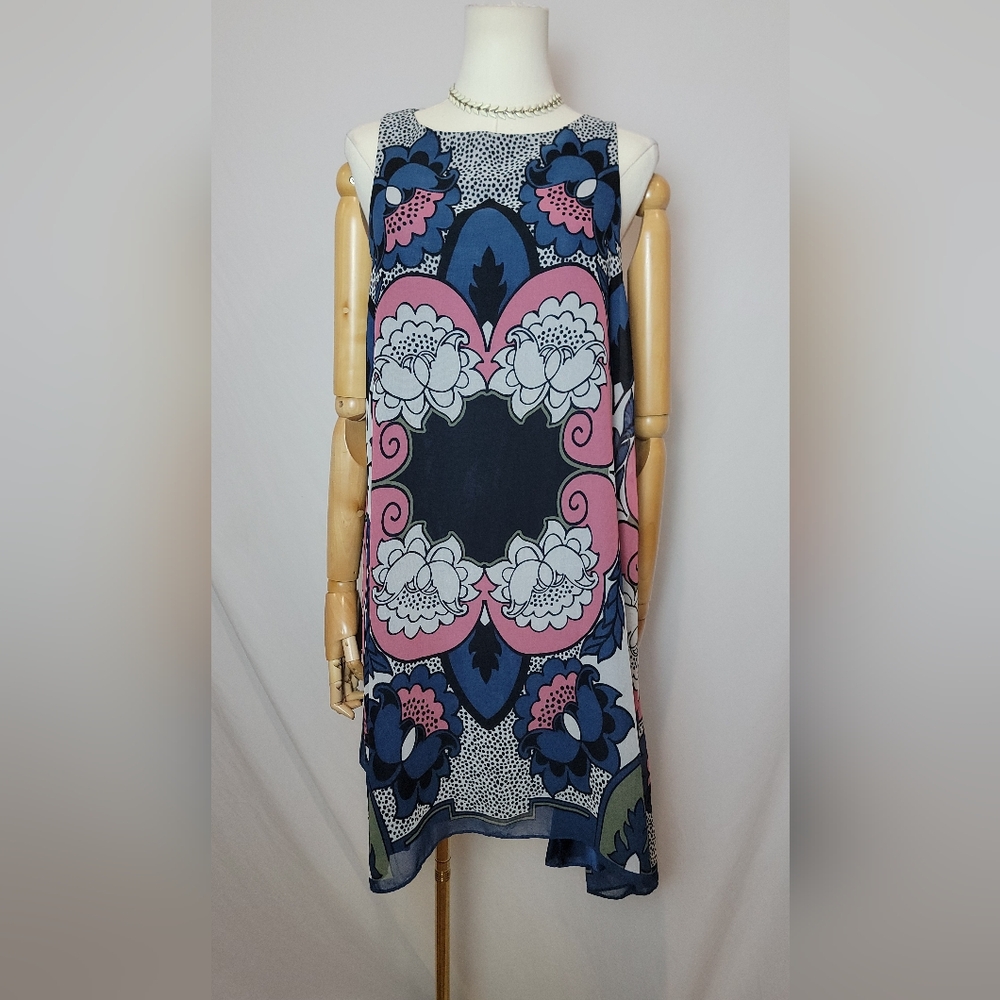 Max Studio Shift Tank Dress Womens Floral Polka Dot Chiffon Lined, Size Small